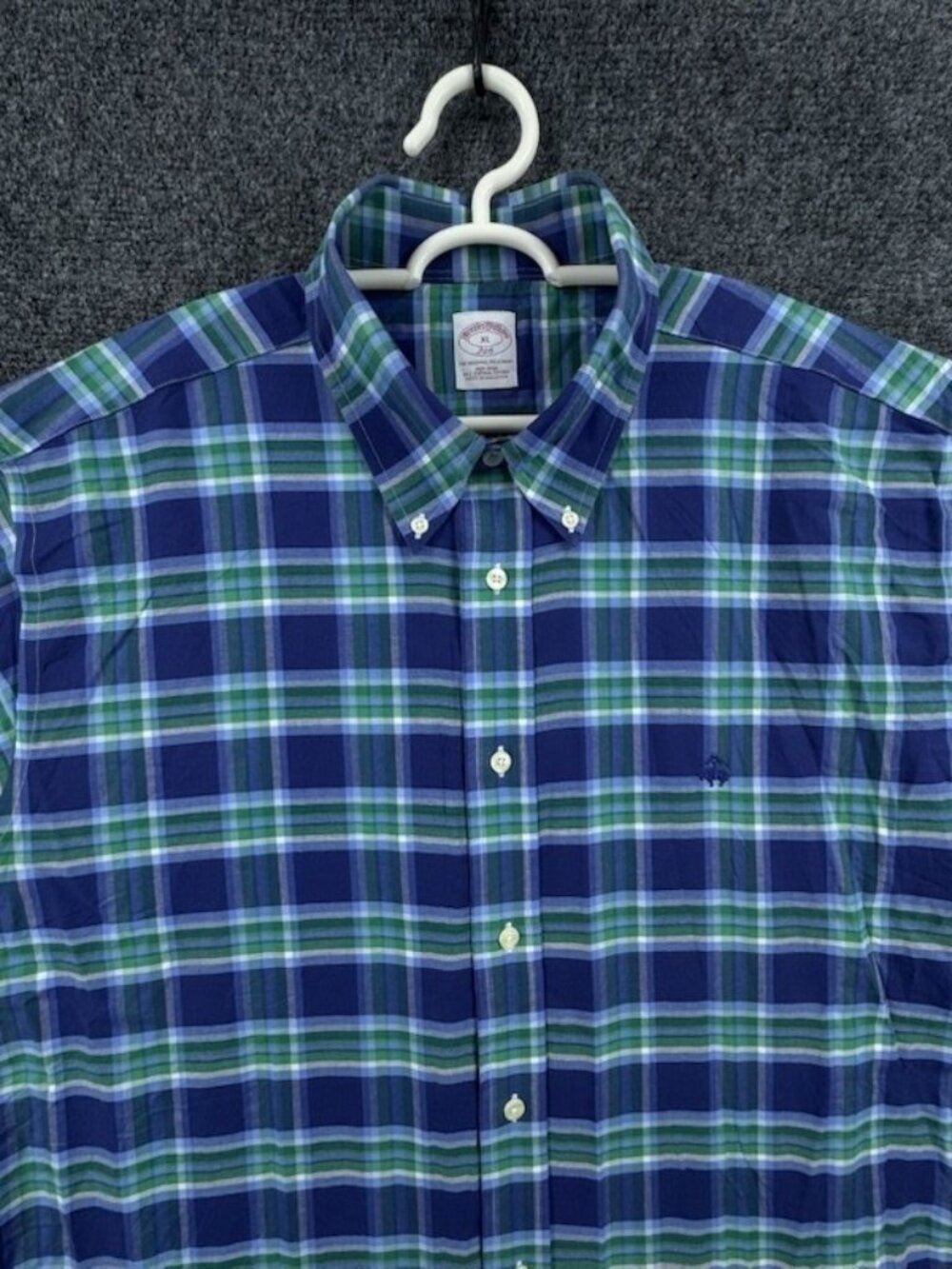 Brooks Brothers Oxford Plaid Non-Iron All Cotton Button-Down Short Sleeve XL